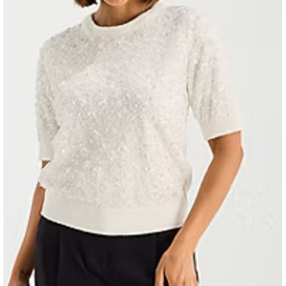 Liz Claiborne Crema White Floral Sequin‎ Beaded Knit Top 2X NWT Holiday Dressy